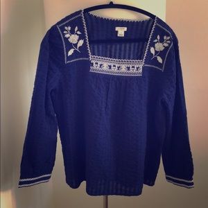 Blue and white square neck top